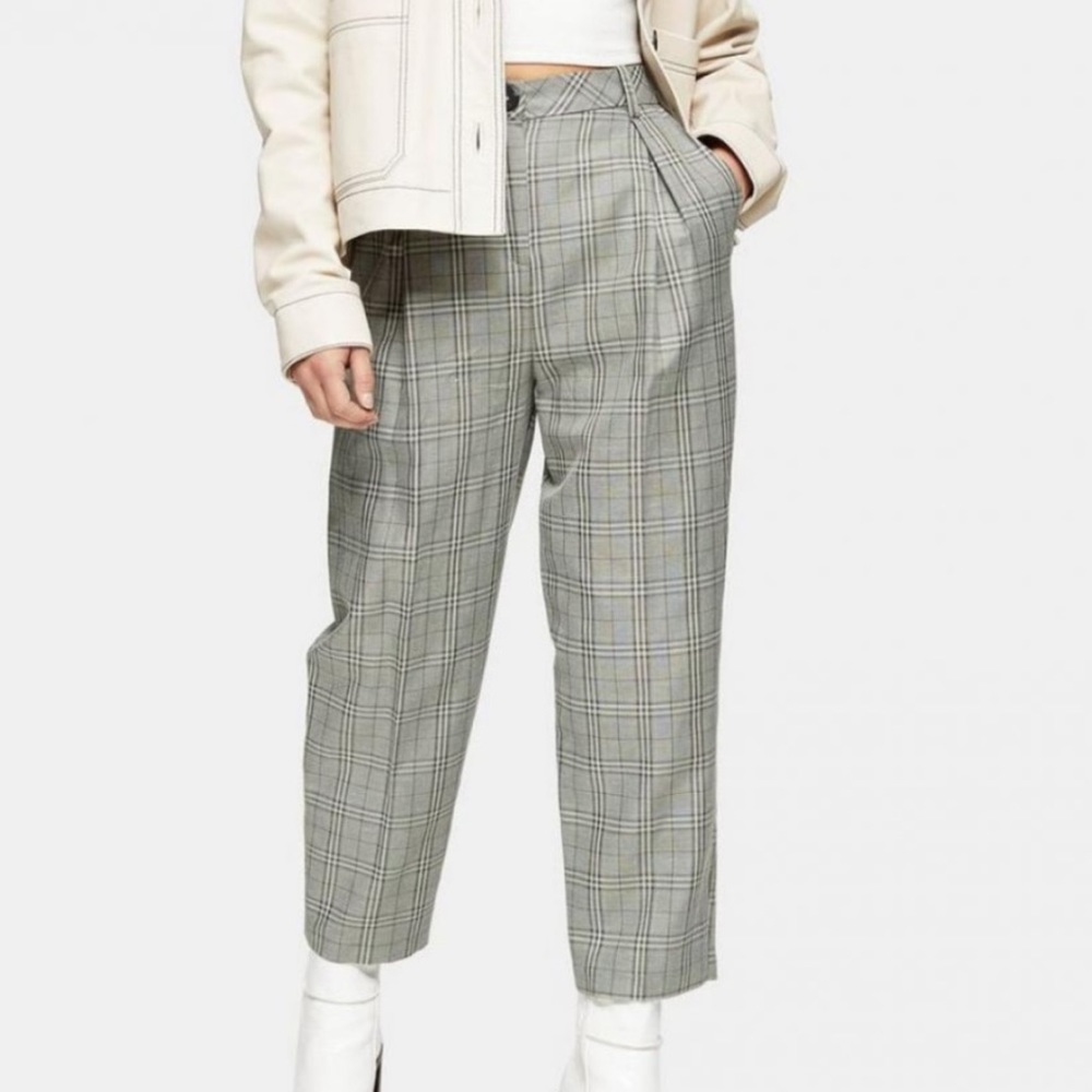 🆕 Topshop Cropped Grey Plaid Slacks